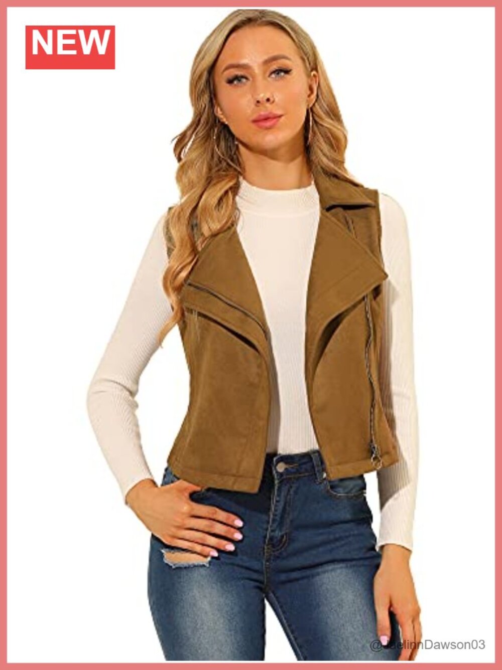 Faux Suede Moto Vest Zip Up Sleeveless Jacket